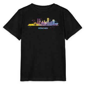 München Skyline Bunt Münchener Frauenkirche - Stanley/Stella Kinder T-Shirt MINI CREATOR  - Schwarz - Vorne - Mikhail (115cm)