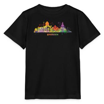 Dresden Skyline Bunt Dresdener Frauenkirche - Stanley/Stella Kinder T-Shirt MINI CREATOR  - Schwarz - Vorne - Mikhail (115cm)