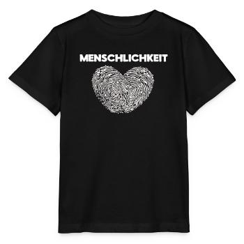 Frieden Liebe Menschlichkeit Spruch Herz Pazifist - Stanley/Stella Kinder T-Shirt MINI CREATOR  - Schwarz - Vorne - Mikhail (115cm)