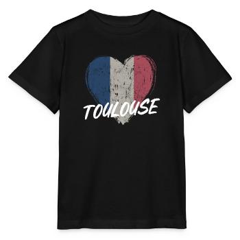 Badge retro, Toulouse France est ma ville natale - T-shirt bio MINI CREATOR Stanley/Stella Enfant - noir - Devant - Mikhail (115cm)