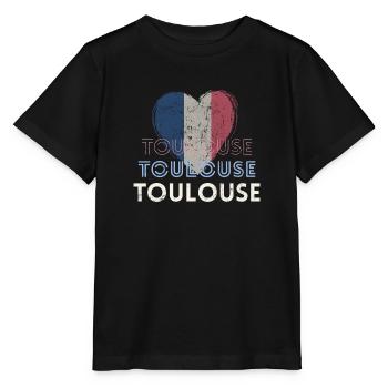 Badge retro, Toulouse France est ma ville natale - T-shirt bio MINI CREATOR Stanley/Stella Enfant - noir - Devant - Mikhail (115cm)