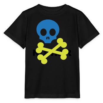 Neonblauer Totenkopf und gekreuzte Knochen - Stanley/Stella Kinder T-Shirt MINI CREATOR  - Schwarz - Vorne - Mikhail (115cm)