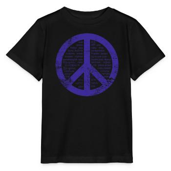 Blaues Friedensschild. Frieden in vielen Sprachen. - Stanley/Stella Kinder T-Shirt MINI CREATOR  - Schwarz - Vorne - Mikhail (115cm)