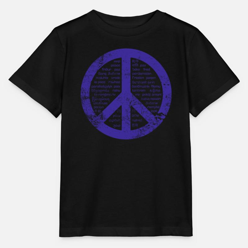 Blaues Friedensschild. Frieden in vielen Sprachen. - Stanley/Stella Kinder T-Shirt MINI CREATOR - Schwarz