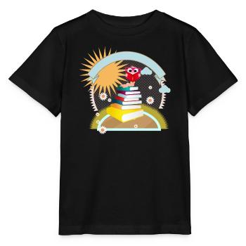 little bookworm with thirst for knowledge reads a book - Stanley/Stella MINI CREATOR Kids’ T-Shirt - black - Front - Mikhail (115cm)