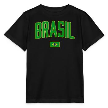 Brasil Vintage Schriftzug mit Flagge - Stanley/Stella Kinder T-Shirt MINI CREATOR  - Schwarz - Vorne - Mikhail (115cm)