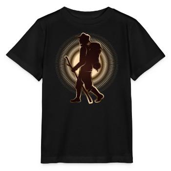 Pilgrim or hiker with walking stick & backpack - Stanley/Stella MINI CREATOR Kids’ T-Shirt - black - Front - Mikhail (115cm)