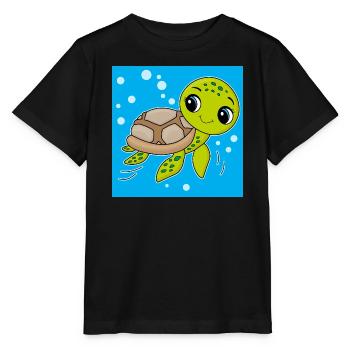 Tortue, animal mignon, océan - T-shirt bio MINI CREATOR Stanley/Stella Enfant - noir - Devant - Mikhail (115cm)
