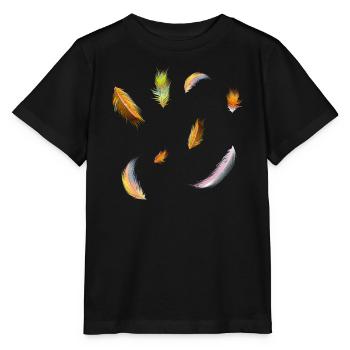 zarte kunterbunte Federn Symbol der Leichtigkeit - Stanley/Stella Kinder T-Shirt MINI CREATOR  - Schwarz - Vorne - Mikhail (115cm)