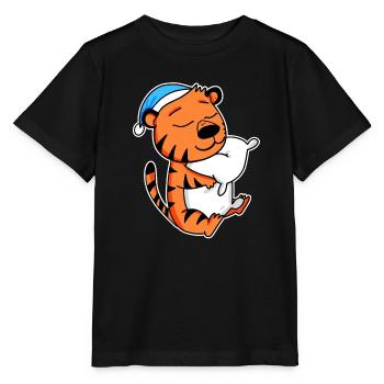 Tiger with pillow and sleeping cap - Stanley/Stella MINI CREATOR Kids’ T-Shirt - black - Front - Mikhail (115cm)