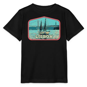 Lisbonne Portugal, bateau sur le fleuve Tage - T-shirt bio MINI CREATOR Stanley/Stella Enfant - noir - Devant - Mikhail (115cm)