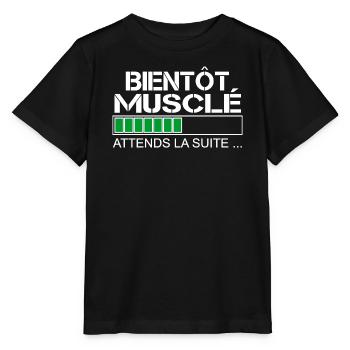 Bientot musclé (blanc et vert) - T-shirt bio MINI CREATOR Stanley/Stella Enfant - noir - Devant - Mikhail (115cm)