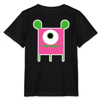 Monstre Cyclope Rose | Extraterrestre carré drôle - T-shirt bio MINI CREATOR Stanley/Stella Enfant - noir - Devant - Mikhail (115cm)