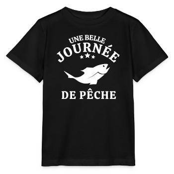pêche, pêcheur, canne à pêche - T-shirt bio MINI CREATOR Stanley/Stella Enfant - noir - Devant - Mikhail (115cm)