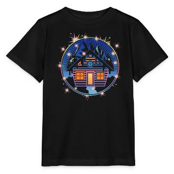 small snowy hut in the mountains in winter - Stanley/Stella MINI CREATOR Kids’ T-Shirt - black - Front - Mikhail (115cm)