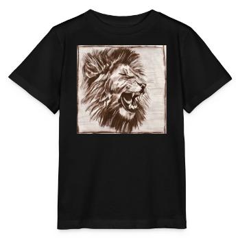 Löwenkopf Profil – majestätische Löwenzeichnung - Stanley/Stella Kinder T-Shirt MINI CREATOR  - Schwarz - Vorne - Mikhail (115cm)