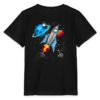 Rakete im Weltall - Stanley/Stella Kinder T-Shirt MINI CREATOR  - Schwarz - Vorne - Mikhail (115cm)