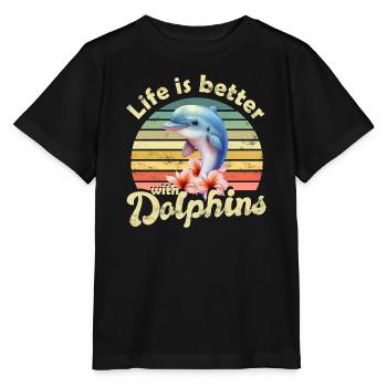 Dolphin Dolphins - Stanley/Stella MINI CREATOR Kids’ T-Shirt - black - Front - Mikhail (115cm)