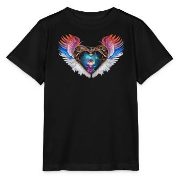 Das elegante Herz mit Flügeln und Kätzchen. - Stanley/Stella Kinder T-Shirt MINI CREATOR  - Schwarz - Vorne - Mikhail (115cm)