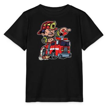 Feuerwehr Feuerwehrmann Lebensretter Feuerwehrauto - Stanley/Stella Kinder T-Shirt MINI CREATOR  - Schwarz - Vorne - Mikhail (115cm)