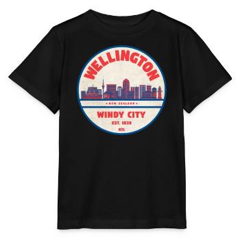 Wellington Windy City Skyline - Stanley/Stella MINI CREATOR Kids’ T-Shirt - black - Front - Mikhail (115cm)