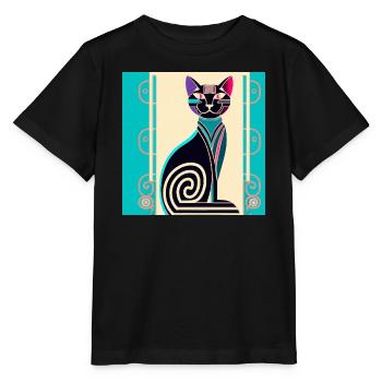 Neon Spiral Cat Art Deco - Stanley/Stella MINI CREATOR Kids’ T-Shirt - black - Front - Mikhail (115cm)