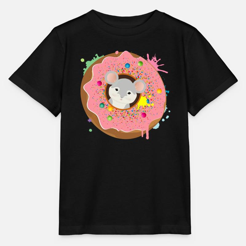 graue Maus sitzt im Donut mit rosa Glasur - Stanley/Stella Kinder T-Shirt MINI CREATOR  - Schwarz