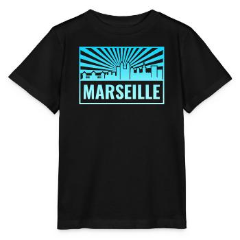 Rayons de soleil de la Skyline de Marseille - T-shirt bio MINI CREATOR Stanley/Stella Enfant - noir - Devant - Mikhail (115cm)