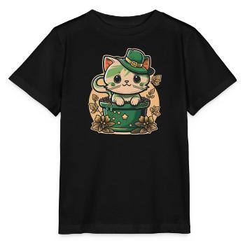 Chat dans le pot de fleurs Fête de la Saint-Patrick - T-shirt bio MINI CREATOR Stanley/Stella Enfant - noir - Devant - Mikhail (115cm)
