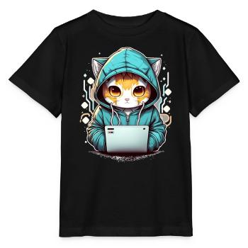 Coding cat - Stanley/Stella Kinder T-Shirt MINI CREATOR  - Schwarz - Vorne - Mikhail (115cm)
