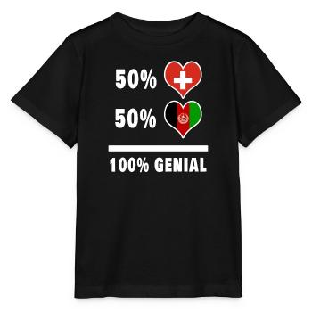 Afghanistan und Schweiz 100% Genial Flagge - Stanley/Stella Kinder T-Shirt MINI CREATOR  - Schwarz - Vorne - Mikhail (115cm)