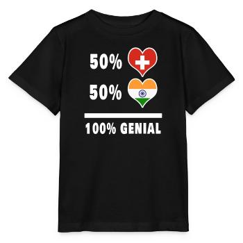 Inde et Suisse 100% Awesome Flag - T-shirt bio MINI CREATOR Stanley/Stella Enfant - noir - Devant - Mikhail (115cm)
