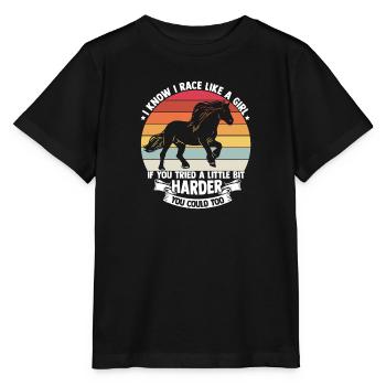 I know I run like a girl horse design - Stanley/Stella MINI CREATOR Kids’ T-Shirt - black - Front - Mikhail (115cm)