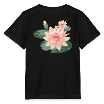 Deux fleurs de nénuphars avec bourgeon dans l’étang aux nénuphars - T-shirt bio MINI CREATOR Stanley/Stella Enfant - noir - Devant - Mikhail (115cm)