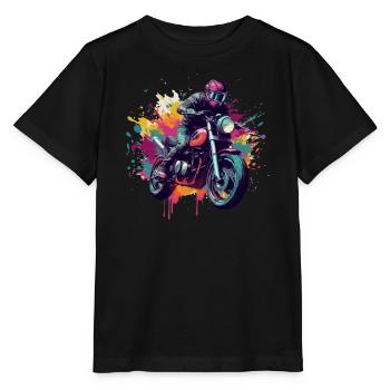 Motorcycle with color spot. - Stanley/Stella MINI CREATOR Kids’ T-Shirt - black - Front - Mikhail (115cm)