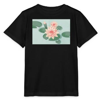Fleurs de nénuphars avec bourgeon dans l’étang de nénuphars - T-shirt bio MINI CREATOR Stanley/Stella Enfant - noir - Devant - Mikhail (115cm)