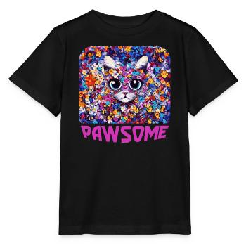 Pawsome - Chat en fleurs - T-shirt bio MINI CREATOR Stanley/Stella Enfant - noir - Devant - Mikhail (115cm)