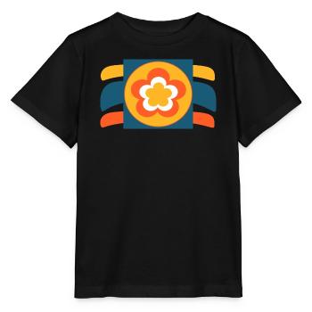 70er Jahre Blume Muster Retro Hippie Festival - Stanley/Stella Kinder T-Shirt MINI CREATOR  - Schwarz - Vorne - Mikhail (115cm)