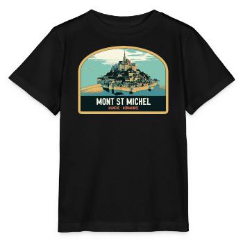 Illustration panoramique du Mont Saint Michel - T-shirt bio MINI CREATOR Stanley/Stella Enfant - noir - Devant - Mikhail (115cm)