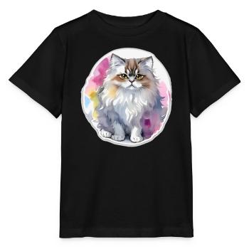 Persian cat - Stanley/Stella MINI CREATOR Kids’ T-Shirt - black - Front - Mikhail (115cm)