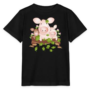 three lucky pigs with four-leaf clovers - Stanley/Stella MINI CREATOR Kids’ T-Shirt - black - Front - Mikhail (115cm)
