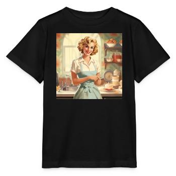 Vintage Hausfrau 50er Jahre - Retro Küche & Backen - Stanley/Stella Kinder T-Shirt MINI CREATOR  - Schwarz - Vorne - Mikhail (115cm)