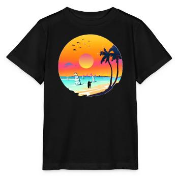 Summer Sunset Beach Watercolor - Stanley/Stella MINI CREATOR Kids’ T-Shirt - black - Front - Mikhail (115cm)