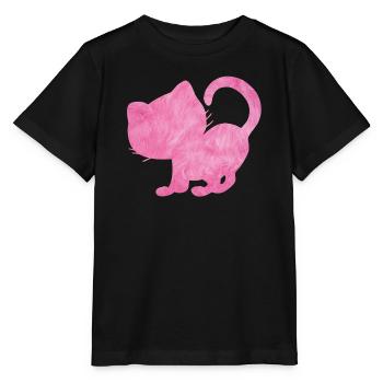 Cat silhouette fluffy pink pink cat love - Stanley/Stella MINI CREATOR Kids’ T-Shirt - black - Front - Mikhail (115cm)