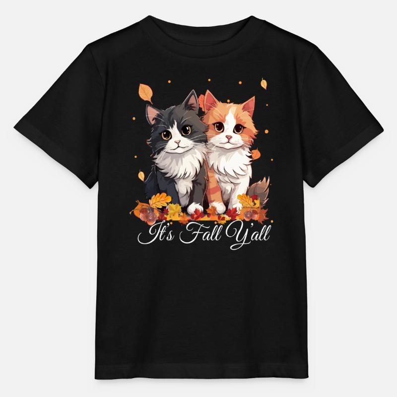 It's Fall Y'all Automne Chaton Feuilles - T-shirt bio MINI CREATOR Stanley/Stella Enfant - noir