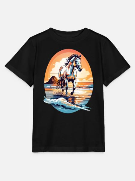 Pferd am Strand - Stanley/Stella Kinder T-Shirt MINI CREATOR - Schwarz