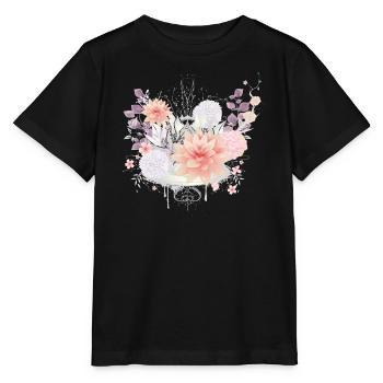 Komposition aus Seerosen und Hortensien Blüten - Stanley/Stella Kinder T-Shirt MINI CREATOR  - Schwarz - Vorne - Mikhail (115cm)