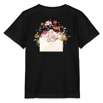 floraler Briefumschlag mit Blüten und Pflanzen - Stanley/Stella Kinder T-Shirt MINI CREATOR  - Schwarz - Vorne - Mikhail (115cm)