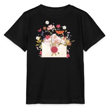 floraler Briefumschlag mit Blüten und Siegel - Stanley/Stella Kinder T-Shirt MINI CREATOR  - Schwarz - Vorne - Mikhail (115cm)