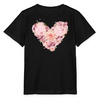 schöne Herz Komposition aus rosafarbenen Blüten - Stanley/Stella Kinder T-Shirt MINI CREATOR  - Schwarz - Vorne - Mikhail (115cm)